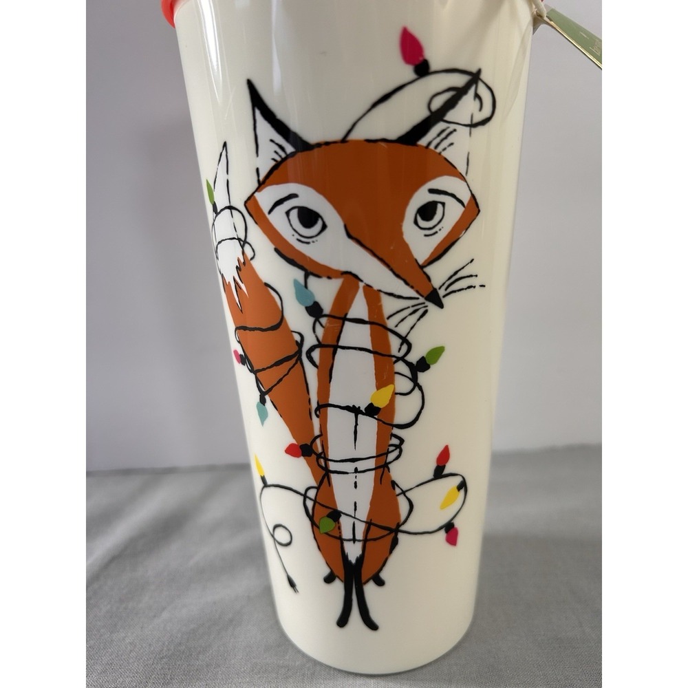Kate Spade New York Festive Foxes thermal mug tumbler 16 oz New Designer - Picture 2 of 13